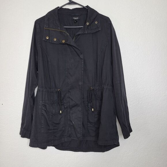 Torrid Size 0X Black Twill Utility Snap Zipper Closure Cinched Waist Jacket - Picture 3 of 10